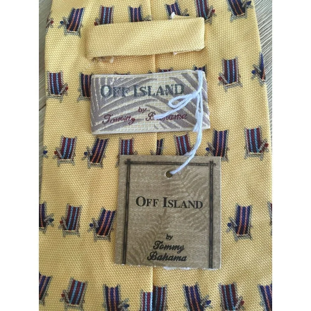 TOMMY BAHAMA Off Island Silk Mens Neck Tie Golden Yellow Beach Chair NEW
